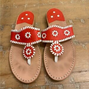 Jack Rogers Red and White Leather Daisy Thong Sandals